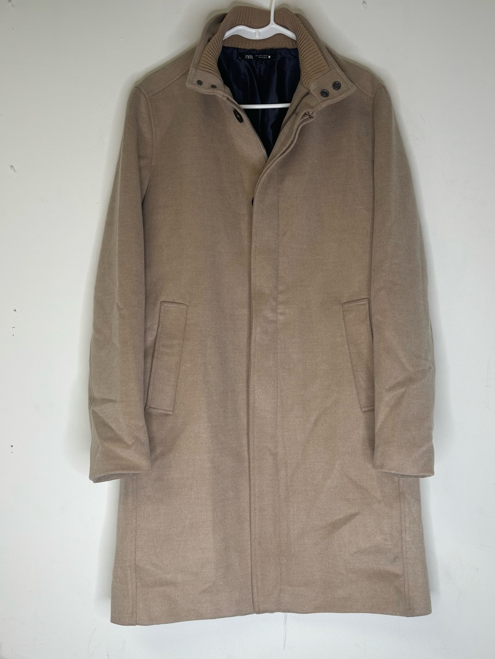 Zara Men’s L Tan Faux Suede Long Car Coat Water Repellent Quiet Luxury